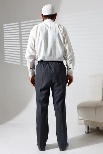 Erkek Beli Lastikli Cepli Kışlık Yün Efektli Kumaş Şalvar Pantolon - Antrasit (İSR) - 7