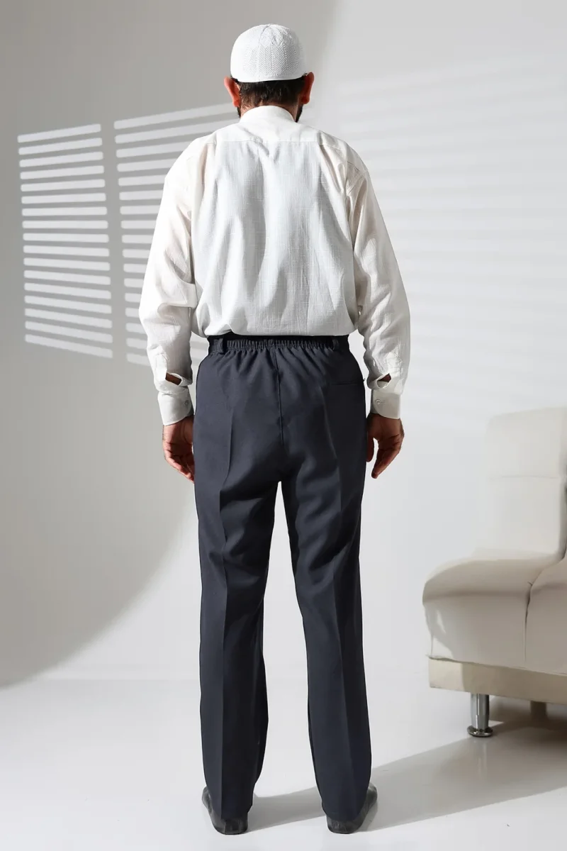 Erkek Beli Lastikli Cepli Kışlık Yün Efektli Kumaş Şalvar Pantolon - Antrasit (İSR) - 7