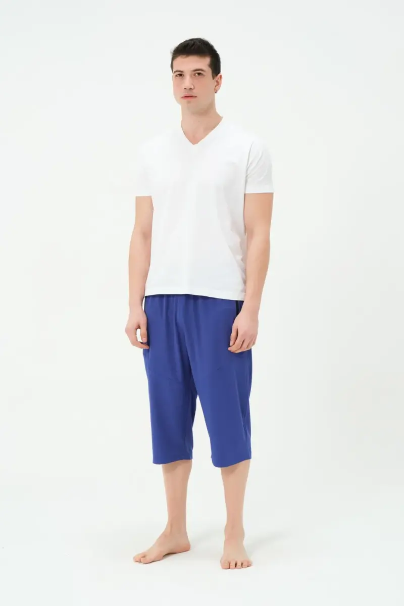 Erkek Büyük Beden Uzun Deniz Şortu 2827-25 Saks - 5