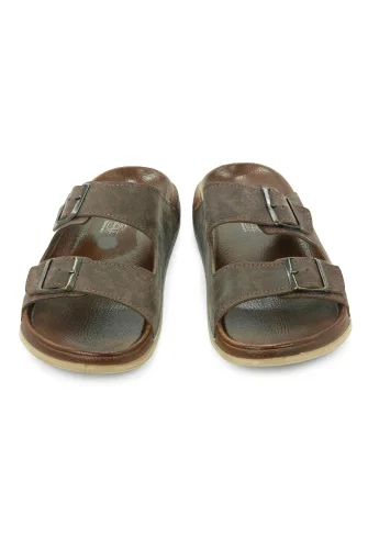 Erkek Çift Tokalı Ortopedik Hac Umre Terliği - Ergonomik Rahat Taban Günlük Terlik - Kahverengi - 4