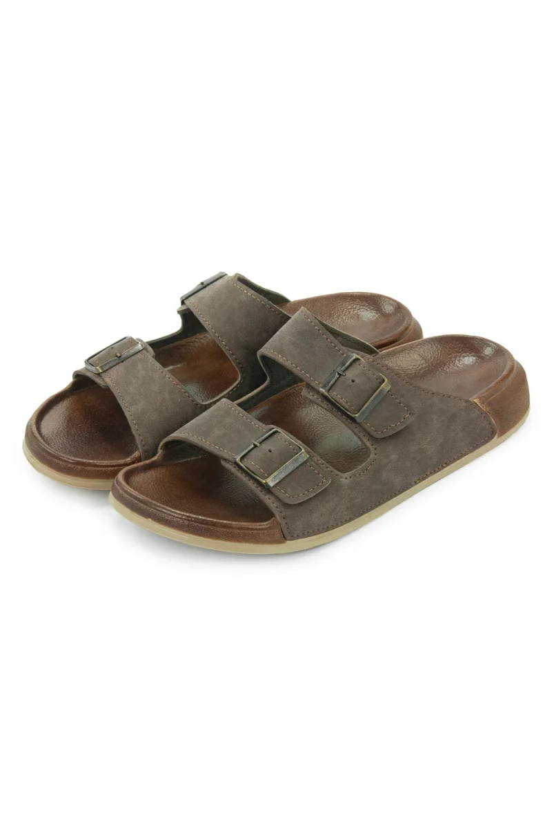 Erkek Çift Tokalı Ortopedik Hac Umre Terliği - Ergonomik Rahat Taban Günlük Terlik - Kahverengi - 5