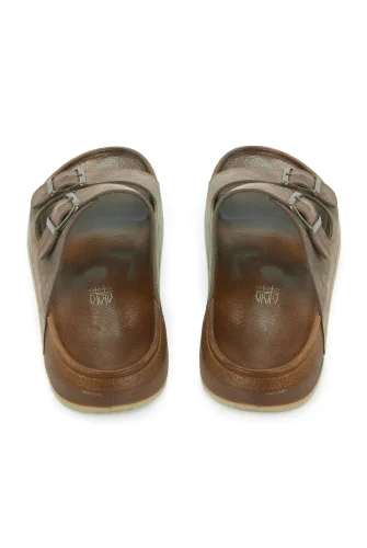 Erkek Çift Tokalı Ortopedik Hac Umre Terliği - Ergonomik Rahat Taban Günlük Terlik - Kahverengi - 7