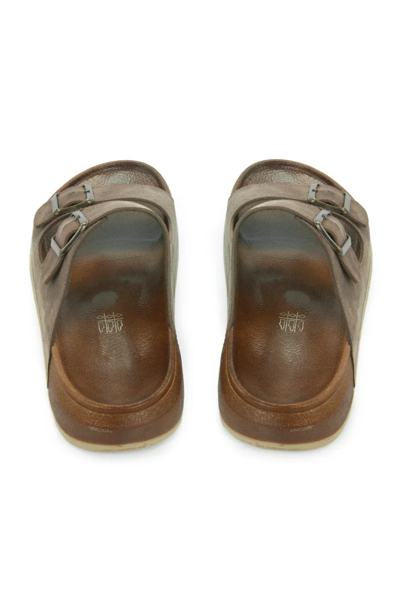 Erkek Çift Tokalı Ortopedik Hac Umre Terliği - Ergonomik Rahat Taban Günlük Terlik - Kahverengi - 7