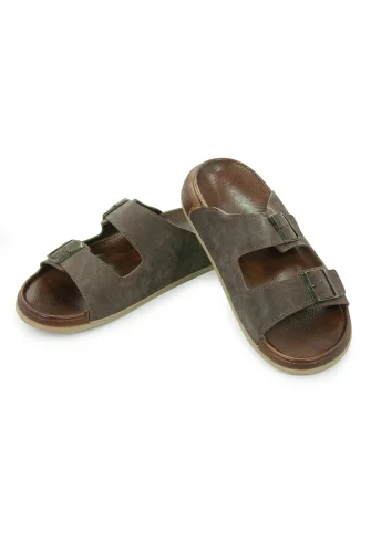 Erkek Çift Tokalı Ortopedik Hac Umre Terliği - Ergonomik Rahat Taban Günlük Terlik - Kahverengi - 8