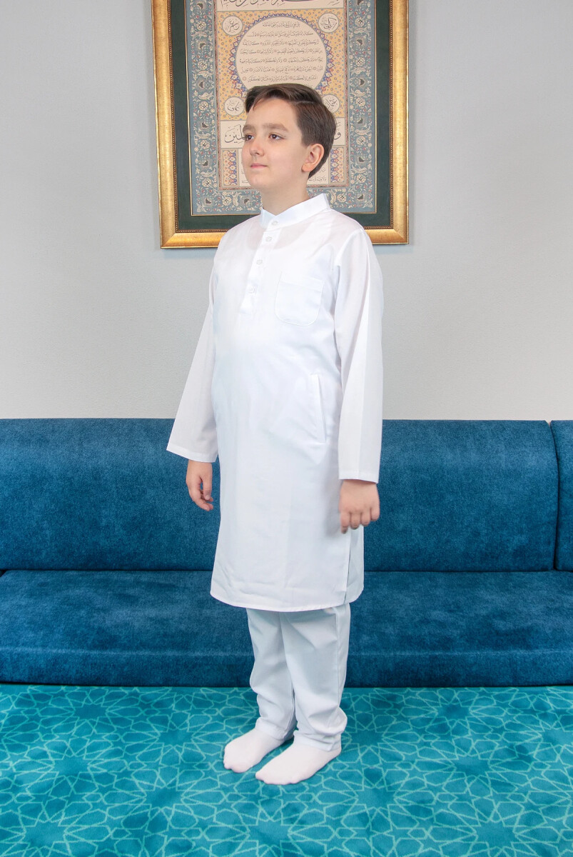 Erkek Çocuk Hac Umre Hakim Yaka Afgan Takım - Beyaz - ihvanonline