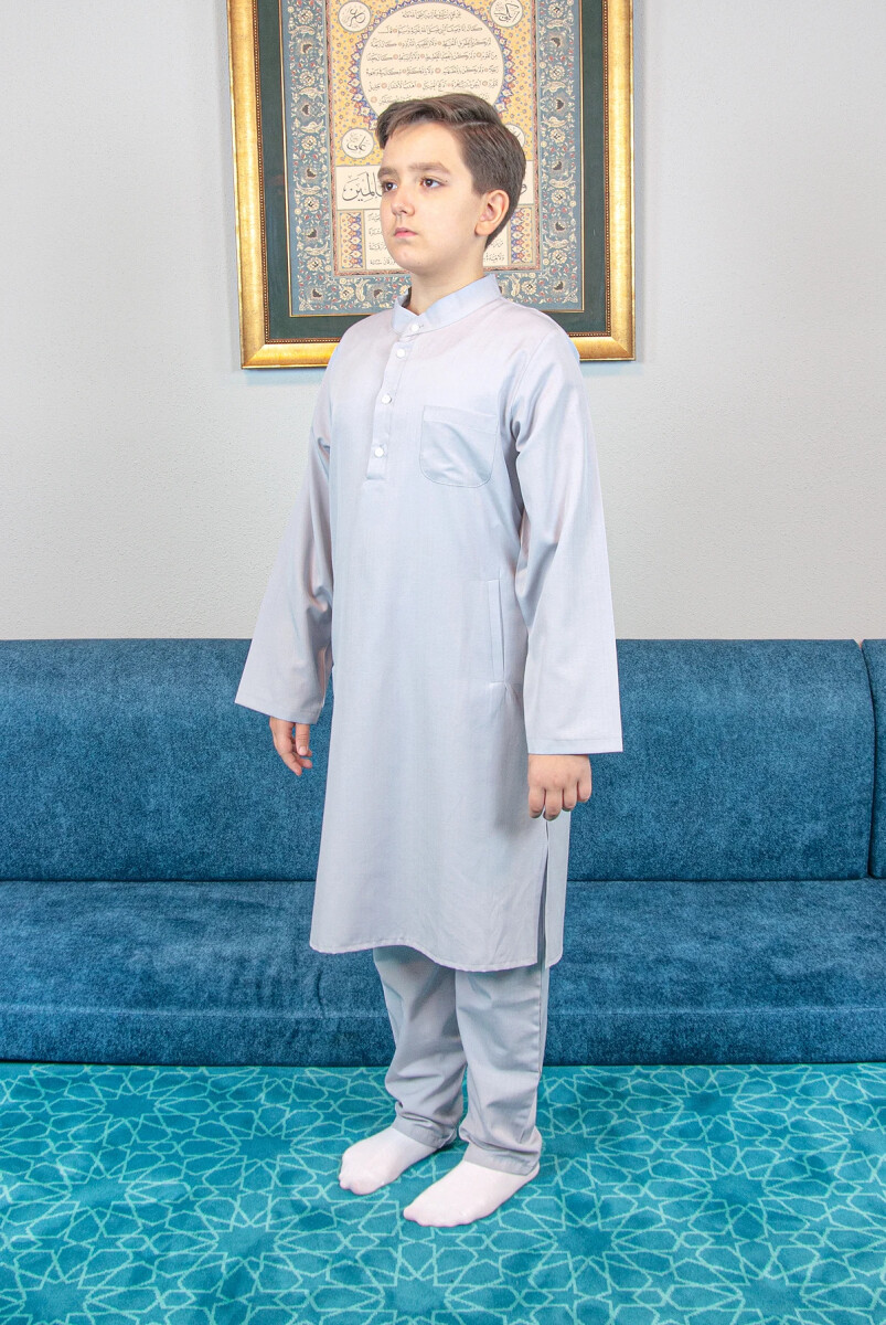 Erkek Çocuk Hac Umre Hakim Yaka Afgan Takım - Gri - ihvanonline