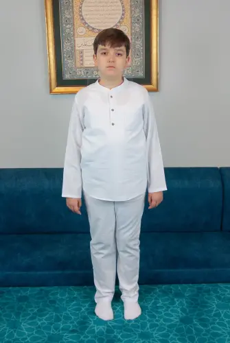 Erkek Çocuk Hac Umre Yarım Patlı Gömlek Pantolon Takım - Beyaz (Krk) - ihvanonline (1)
