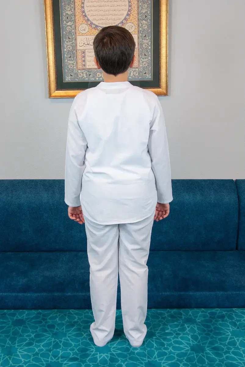 Erkek Çocuk Hac Umre Yarım Patlı Gömlek Pantolon Takım - Beyaz (Krk) - 5