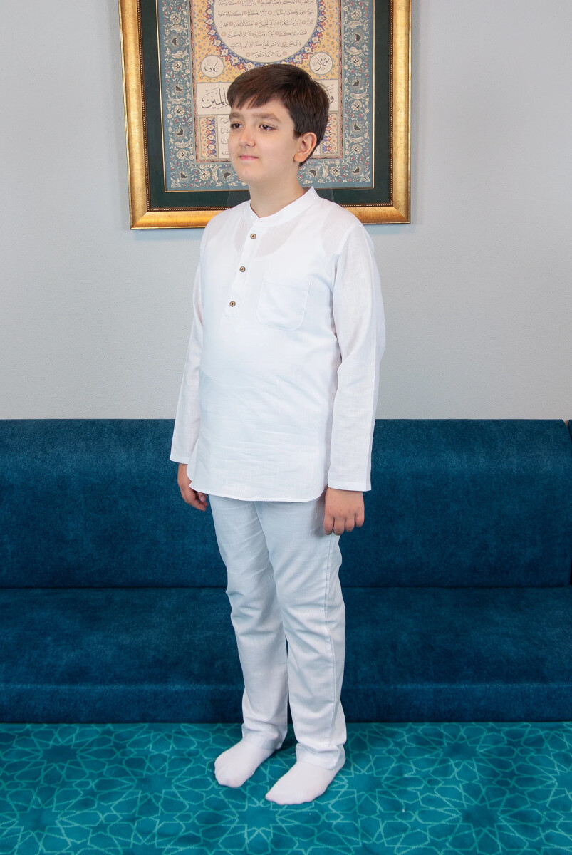 Erkek Çocuk Hac Umre Yarım Patlı Gömlek Pantolon Takım - Beyaz (Krk) - ihvanonline