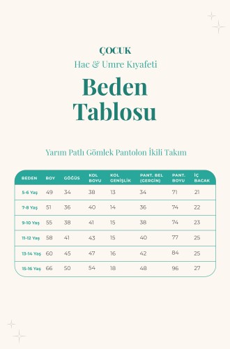 Erkek Çocuk Hac Umre Yarım Patlı Gömlek Pantolon Takım - Beyaz (Krk) - 3