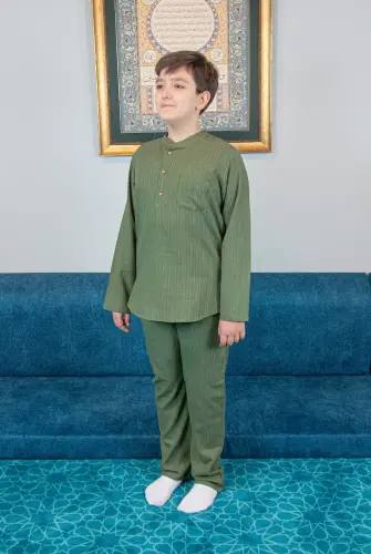 Erkek Çocuk Hac Umre Yarım Patlı Gömlek Pantolon Takım - Yeşil (Krk) 