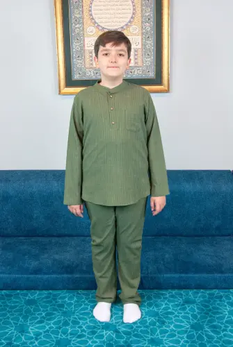 Erkek Çocuk Hac Umre Yarım Patlı Gömlek Pantolon Takım - Yeşil (Krk) - ihvanonline (1)