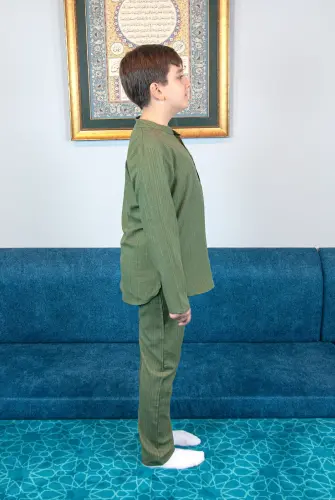 Erkek Çocuk Hac Umre Yarım Patlı Gömlek Pantolon Takım - Yeşil (Krk) - 4