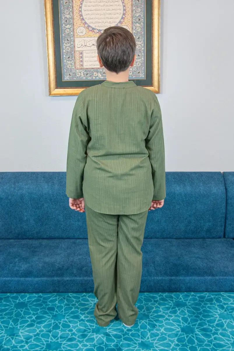 Erkek Çocuk Hac Umre Yarım Patlı Gömlek Pantolon Takım - Yeşil (Krk) - 5