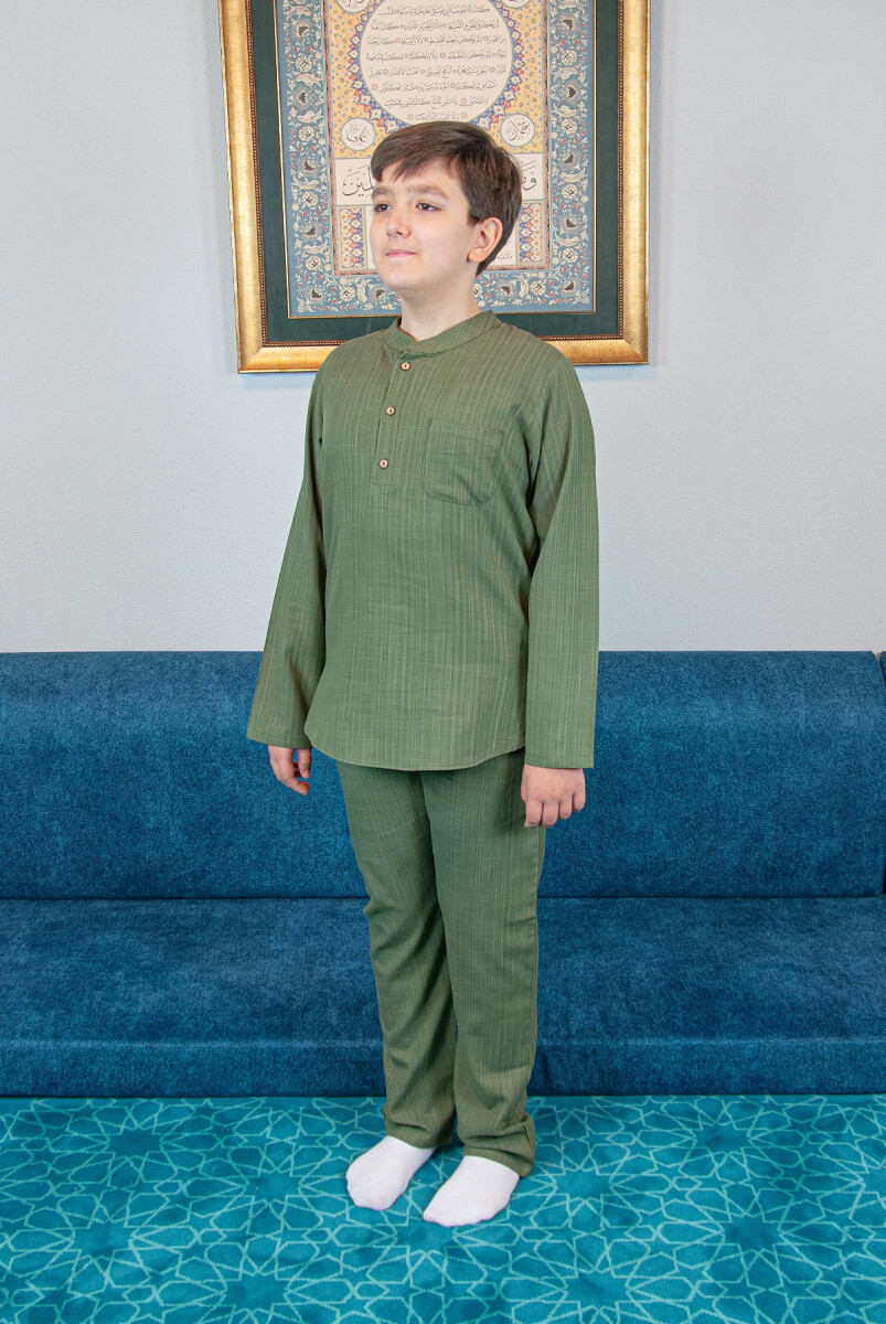 Erkek Çocuk Hac Umre Yarım Patlı Gömlek Pantolon Takım - Yeşil (Krk) - ihvanonline