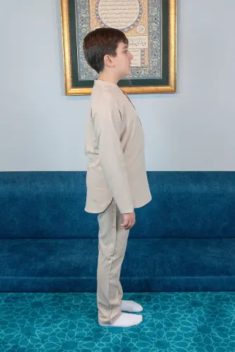 Erkek Çocuk Hac Umre Yarım Patlı Gömlek Pantolon Takım - Bej (Krk) - 4