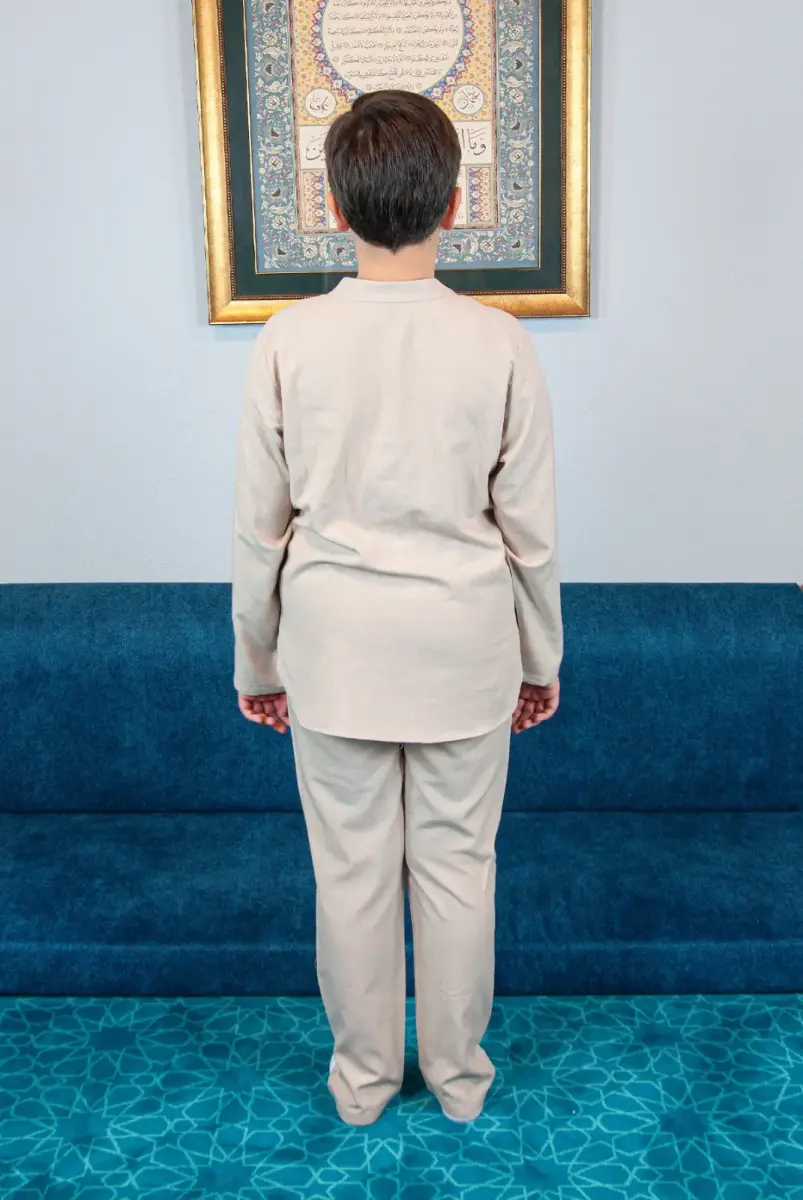 Erkek Çocuk Hac Umre Yarım Patlı Gömlek Pantolon Takım - Bej (Krk) - 5