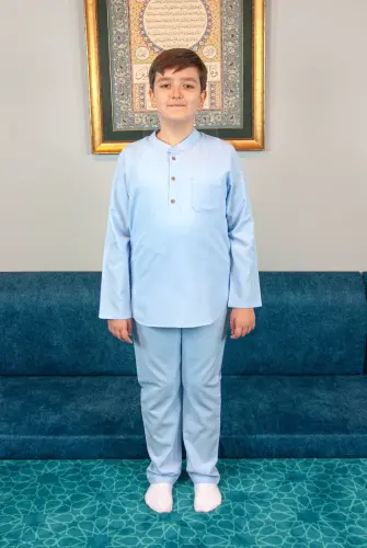 Erkek Çocuk Hac Umre Yarım Patlı Gömlek Pantolon Takım - Mavi (Krk) - ihvanonline (1)