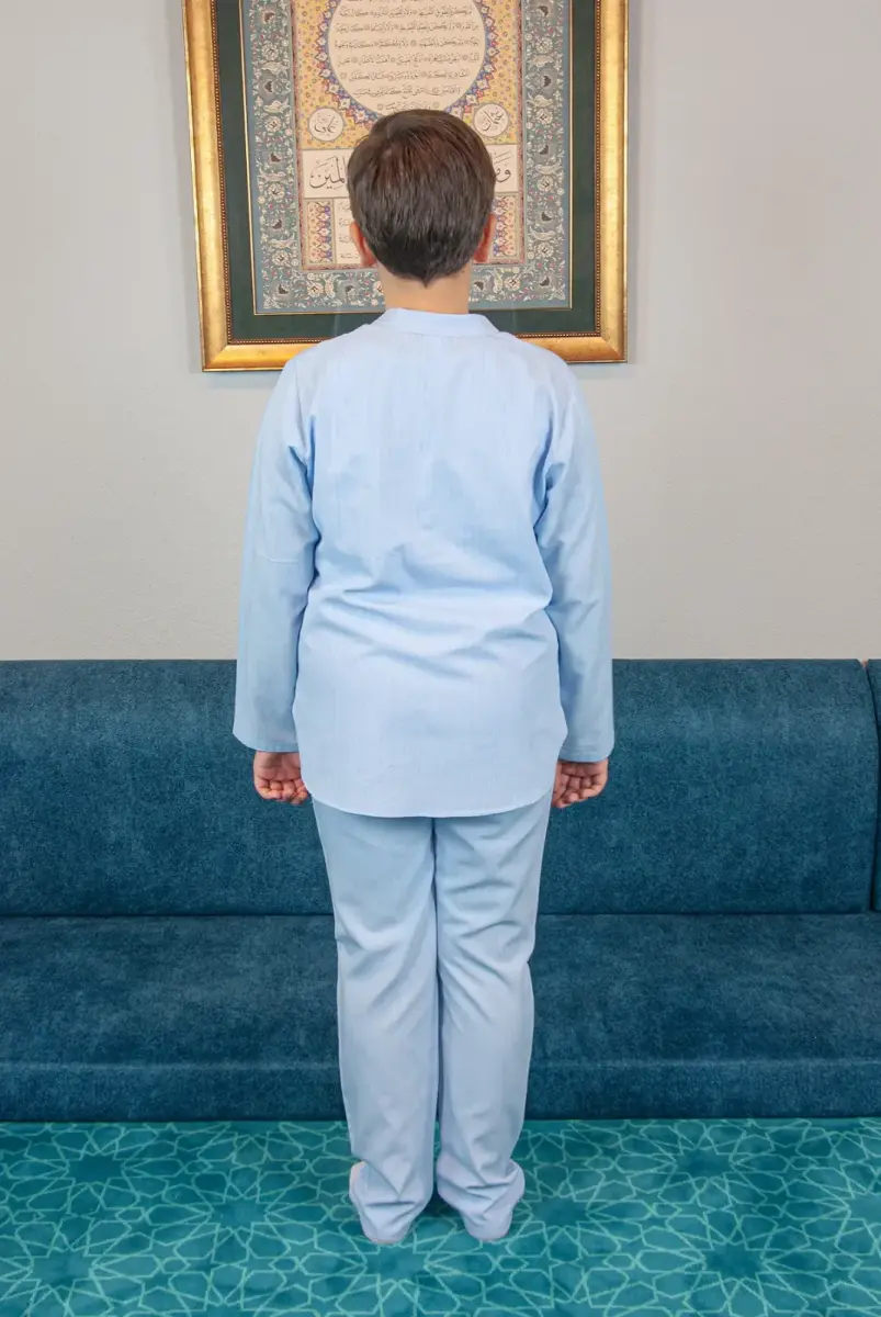 Erkek Çocuk Hac Umre Yarım Patlı Gömlek Pantolon Takım - Mavi (Krk) - 5