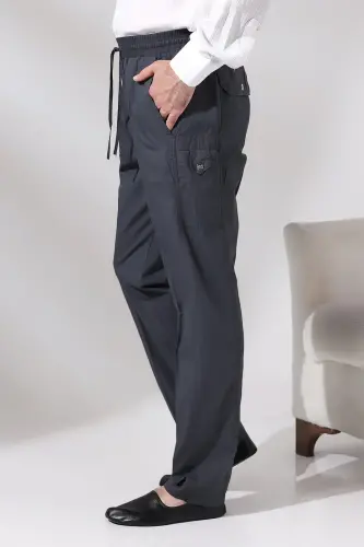 Erkek Füme Çınar Beach Yandan Cepli Rahat Kesim Beli Lastikli Kargo Şalvar Pantolon 