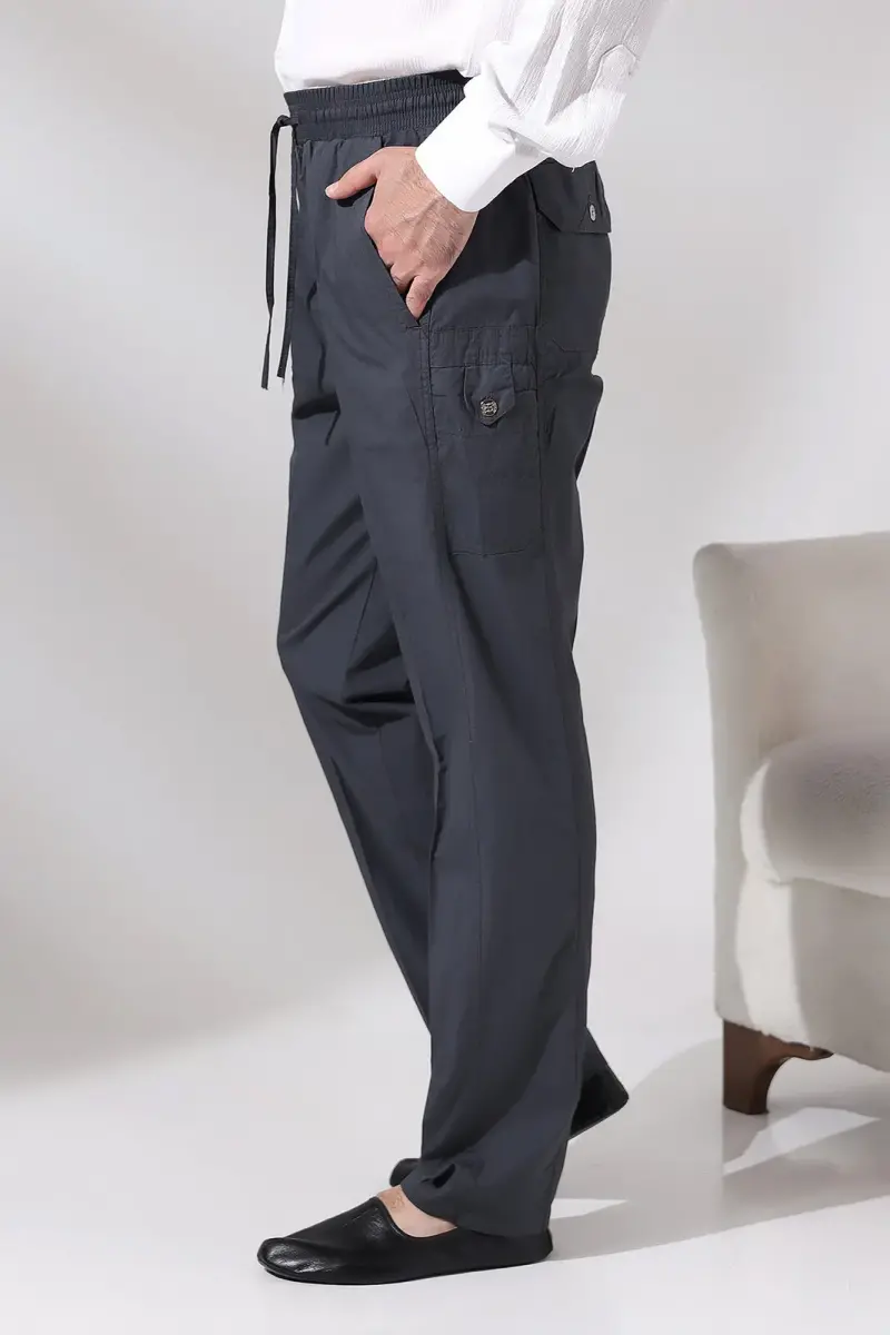 Erkek Füme Çınar Beach Yandan Cepli Rahat Kesim Beli Lastikli Kargo Şalvar Pantolon - 1