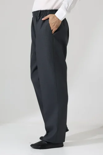 Erkek Kışlık Graf Kareli Kumaş Şalvar Pantolon, Beli Lastikli Cepli - Füme (ISR) 
