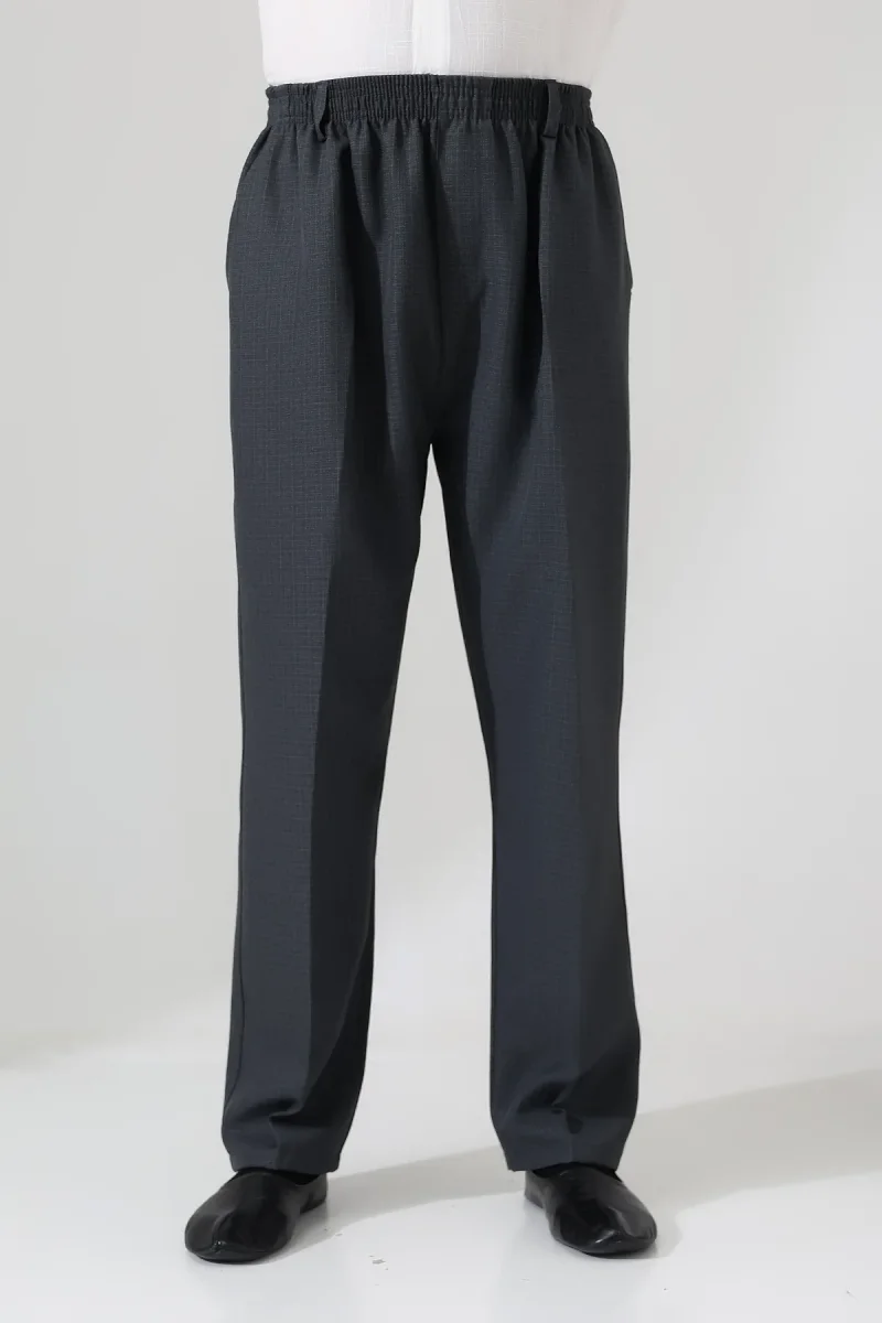 Erkek Kışlık Graf Kareli Kumaş Şalvar Pantolon, Beli Lastikli Cepli - Füme (ISR) - 6