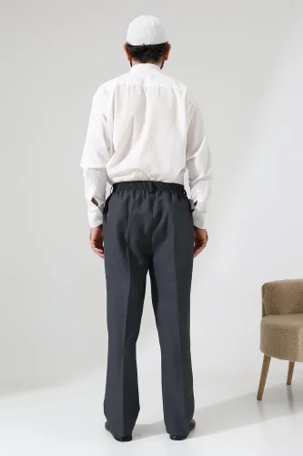 Erkek Kışlık Graf Kareli Kumaş Şalvar Pantolon, Beli Lastikli Cepli - Füme (ISR) - 7