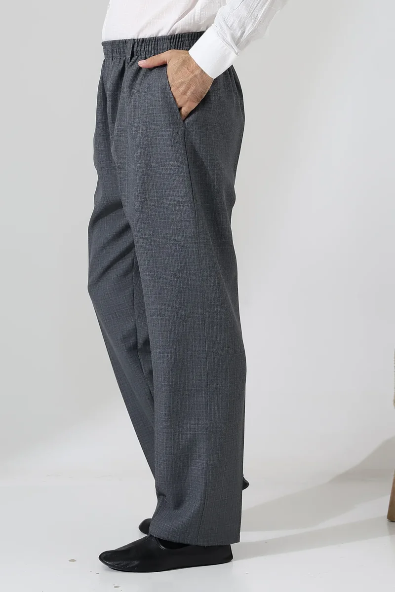 Erkek Kışlık Graf Kareli Kumaş Şalvar Pantolon, Beli Lastikli Cepli - Gri (ISR) - 1