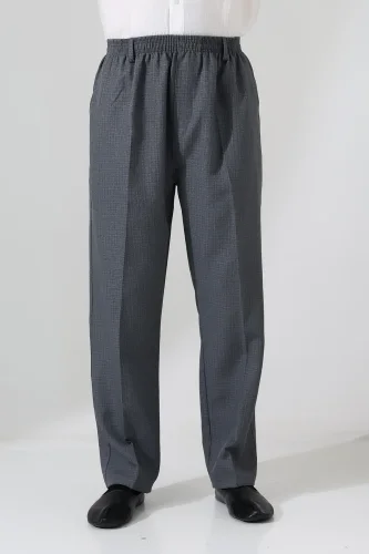 Erkek Kışlık Graf Kareli Kumaş Şalvar Pantolon, Beli Lastikli Cepli - Gri (ISR) - 5