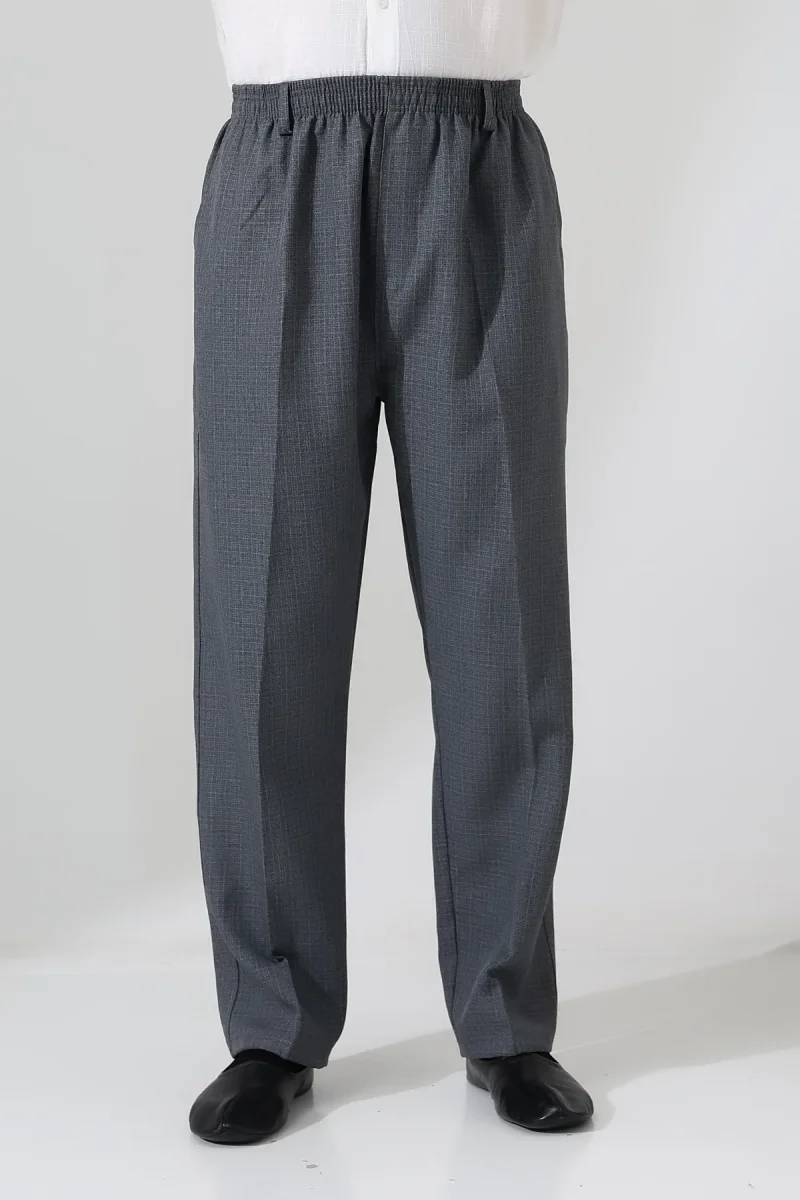 Erkek Kışlık Graf Kareli Kumaş Şalvar Pantolon, Beli Lastikli Cepli - Gri (ISR) - 5