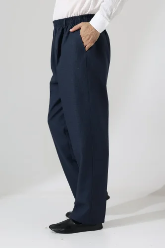 Erkek Kışlık Graf Kareli Kumaş Şalvar Pantolon, Beli Lastikli Cepli - Mavi (ISR) 