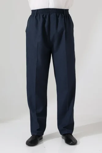 Erkek Kışlık Graf Kareli Kumaş Şalvar Pantolon, Beli Lastikli Cepli - Mavi (ISR) - 5