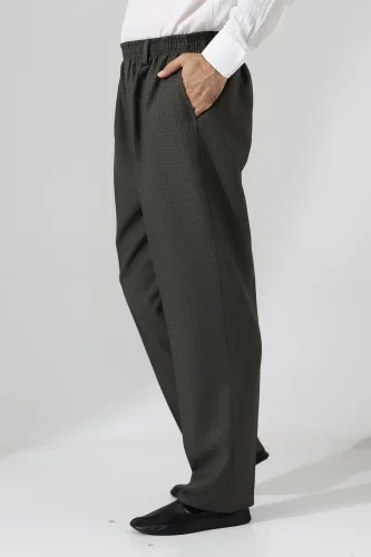 Erkek Kışlık Graf Kareli Kumaş Şalvar Pantolon, Beli Lastikli Cepli - Toprak (ISR) 