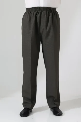 Erkek Kışlık Graf Kareli Kumaş Şalvar Pantolon, Beli Lastikli Cepli - Toprak (ISR) - 4
