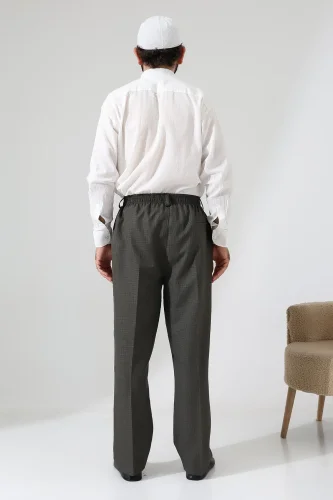 Erkek Kışlık Graf Kareli Kumaş Şalvar Pantolon, Beli Lastikli Cepli - Toprak (ISR) - 6