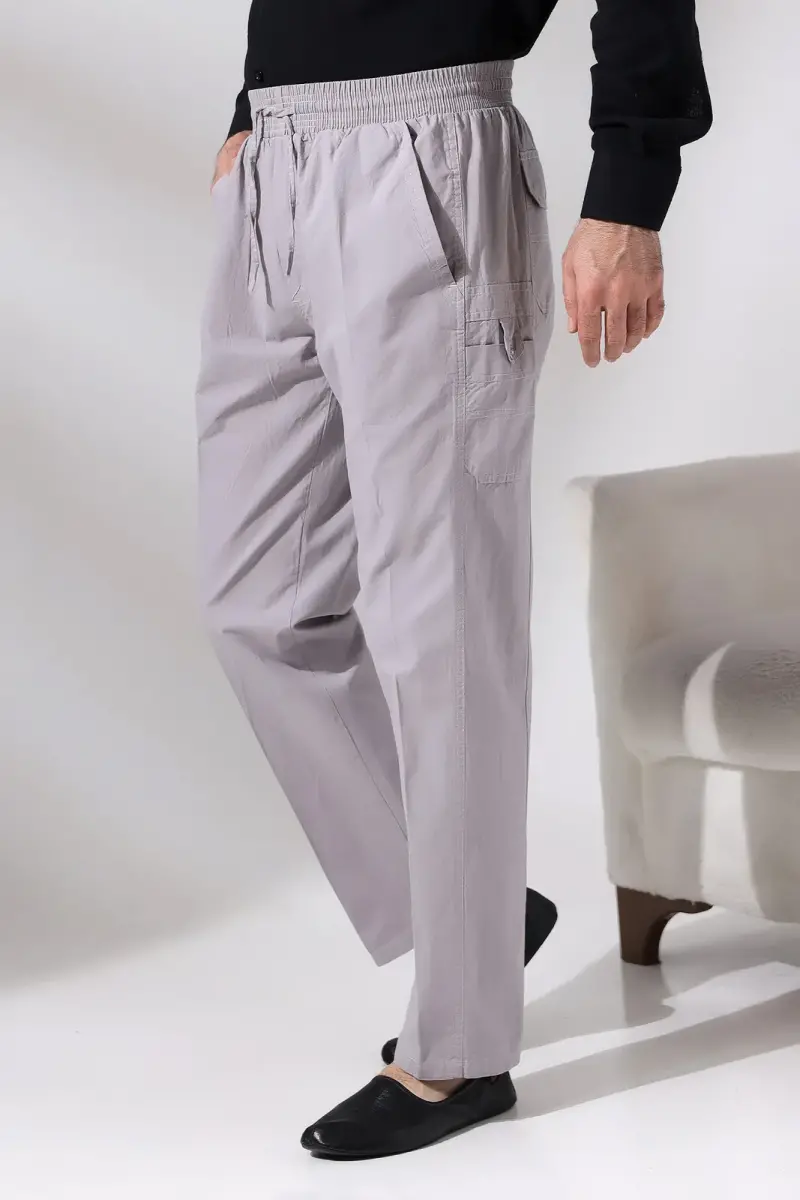 Erkek Gri Çınar Beach Yandan Cepli Rahat Kesim Beli Lastikli Kargo Şalvar Pantolon - 1