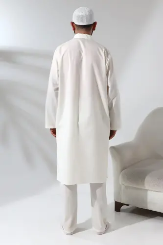 Erkek Hac ve Umre Kıyafeti İkili Alt Üst Afgan Takım Krem - 4