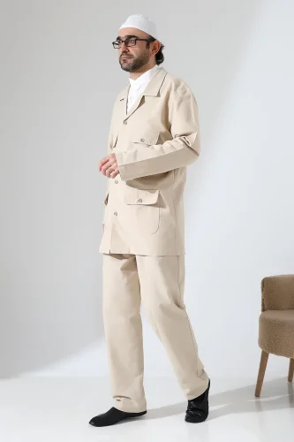 Erkek Keten İkili Safari Takım - Hac ve Umre Kıyafeti Bej (SFA) - 5