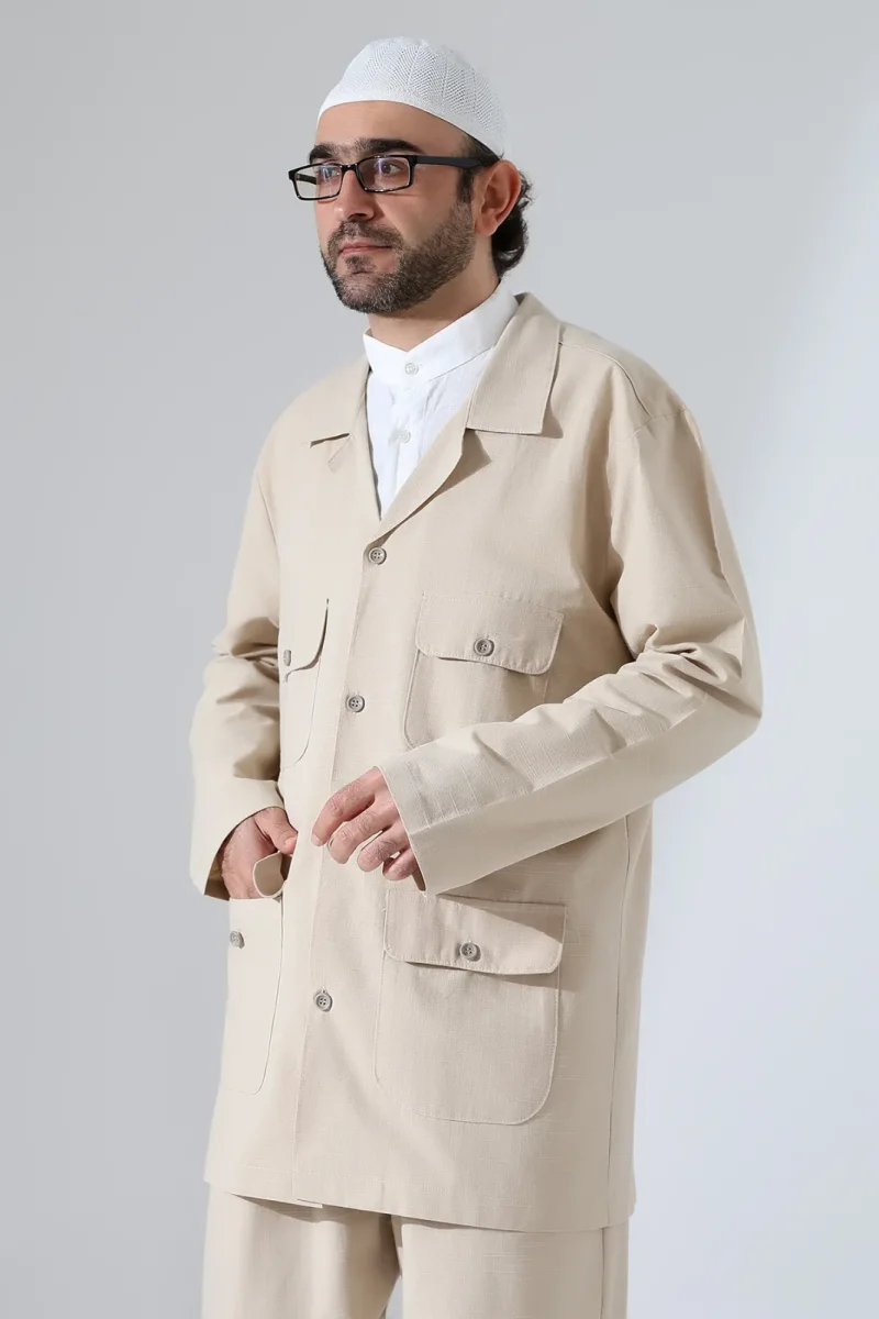 Erkek Keten İkili Safari Takım - Hac ve Umre Kıyafeti Bej (SFA) - 6
