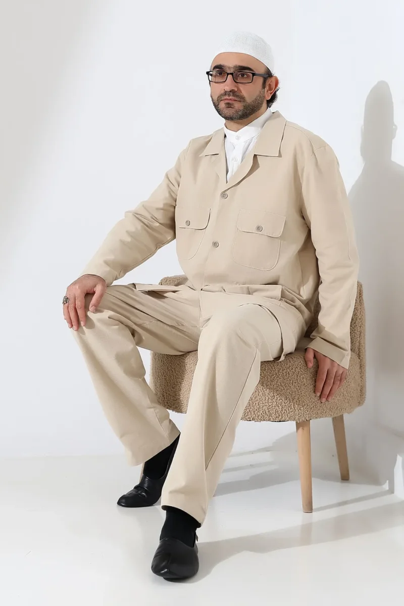 Erkek Keten İkili Safari Takım - Hac ve Umre Kıyafeti Bej (SFA) - 8
