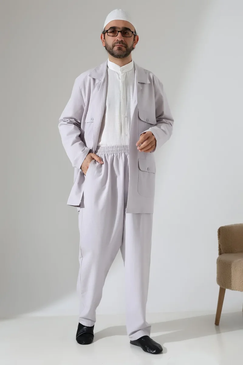 Erkek Keten İkili Safari Takım - Hac ve Umre Kıyafeti Gri (SFA) - 2