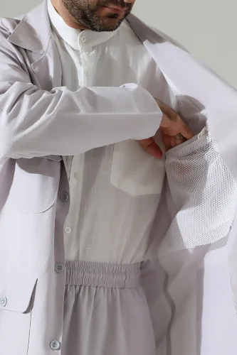 Erkek Keten İkili Safari Takım - Hac ve Umre Kıyafeti Gri (SFA) - 3