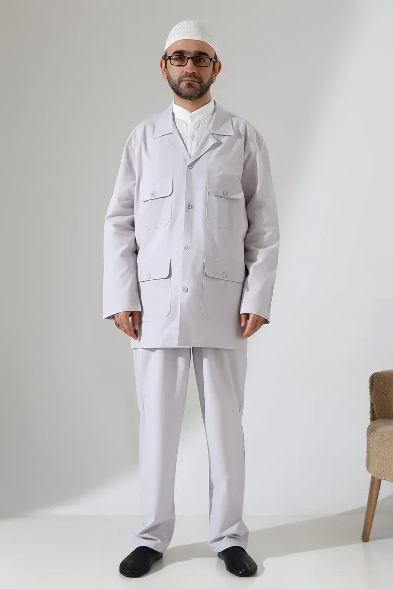 Erkek Keten İkili Safari Takım - Hac ve Umre Kıyafeti Gri (SFA) - 4