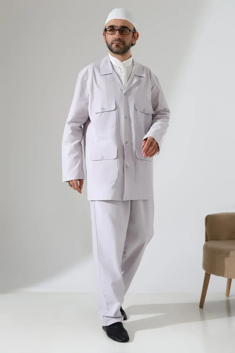 Erkek Keten İkili Safari Takım - Hac ve Umre Kıyafeti Gri (SFA) - 1