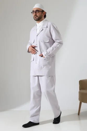 Erkek Keten İkili Safari Takım - Hac ve Umre Kıyafeti Gri (SFA) - 5