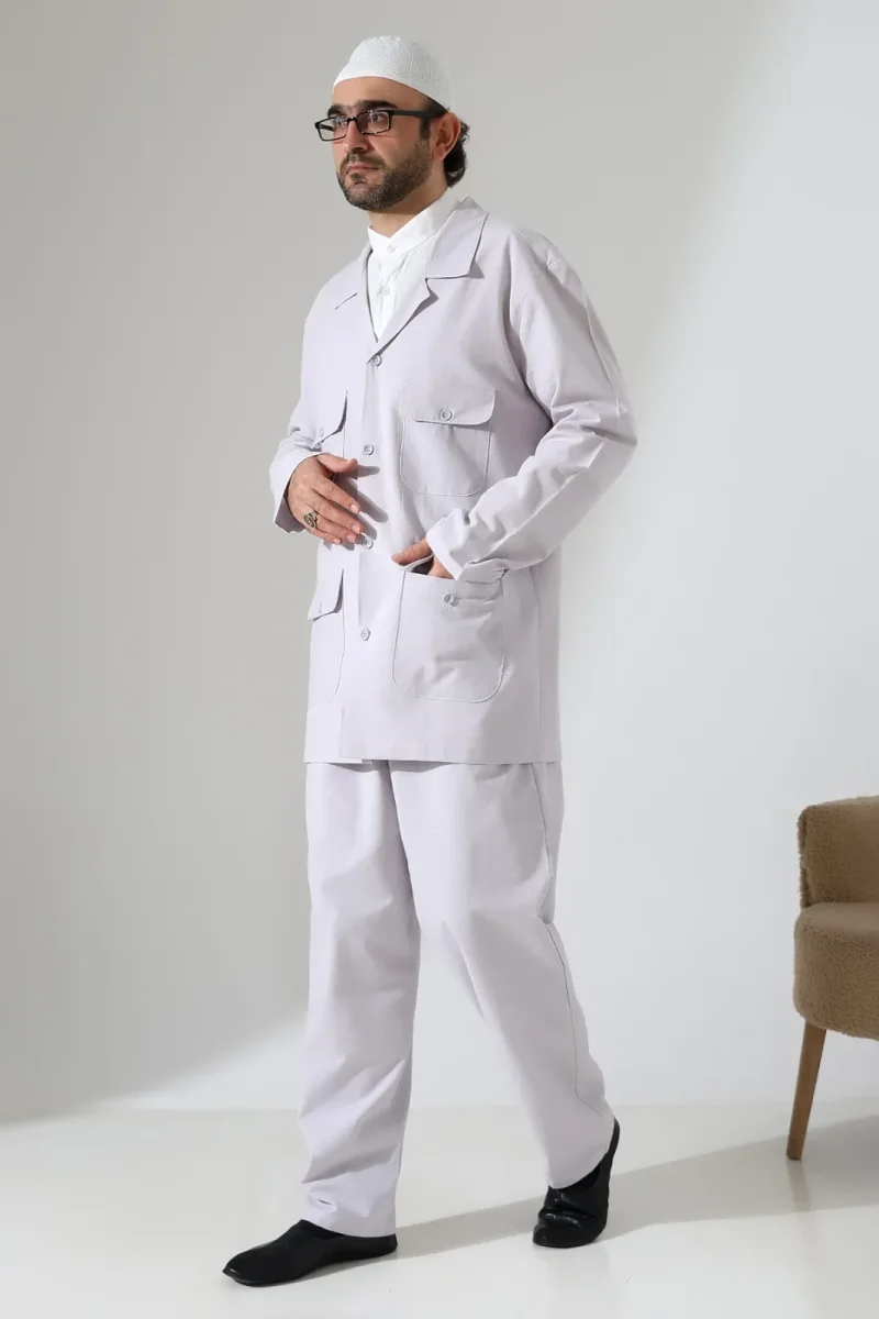 Erkek Keten İkili Safari Takım - Hac ve Umre Kıyafeti Gri (SFA) - 5