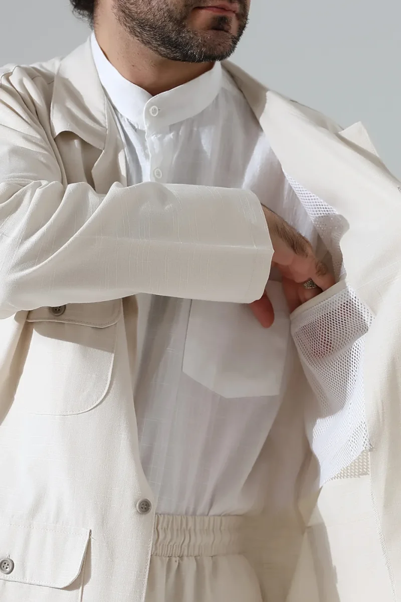 Erkek Keten İkili Safari Takım - Hac ve Umre Kıyafeti Krem (SFA) - 3