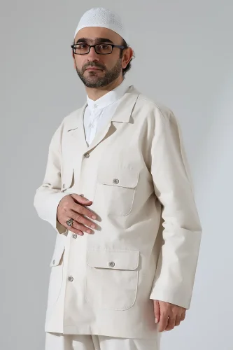 Erkek Keten İkili Safari Takım - Hac ve Umre Kıyafeti Krem (SFA) - 6