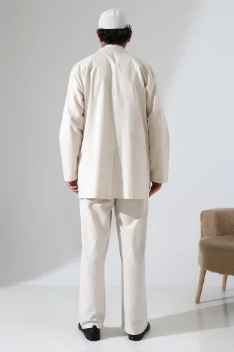 Erkek Keten İkili Safari Takım - Hac ve Umre Kıyafeti Krem (SFA) - 7